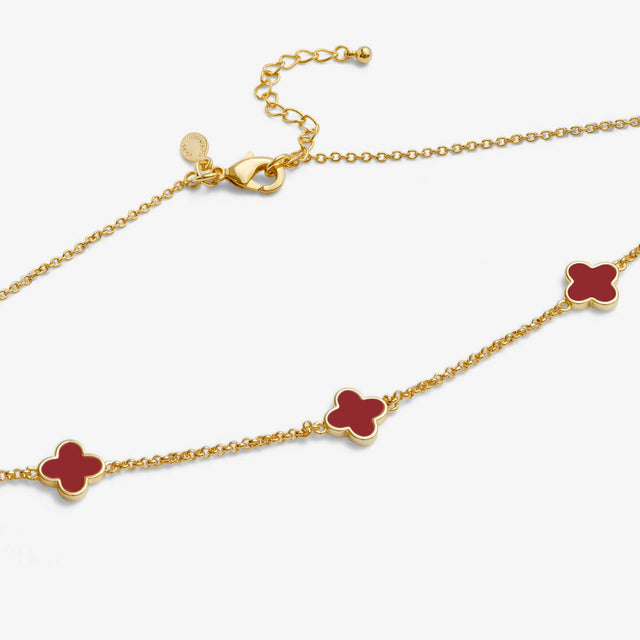 Joma Signature Clover Gold Plated Necklace - Red