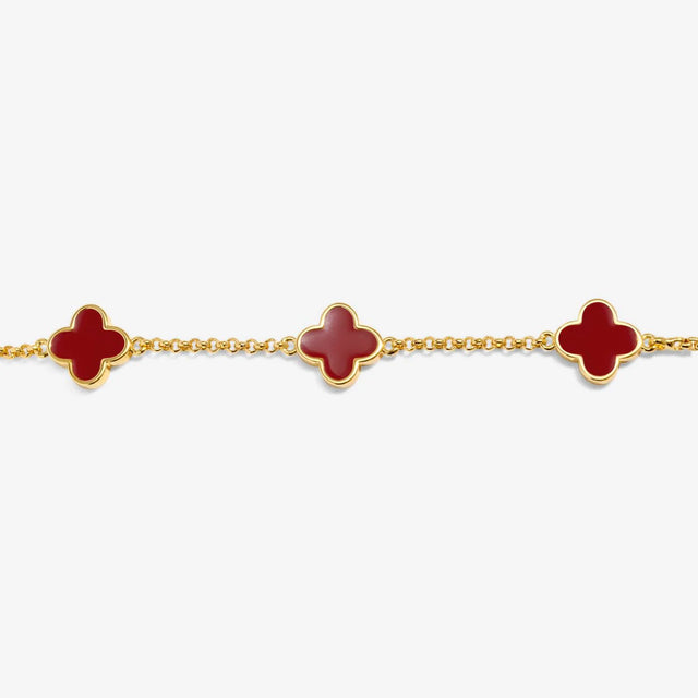 Joma Signature Clover Gold Plated Bracelet - Red