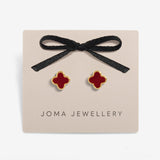 Joma Signature Clover Gold Plated Earrings- Red