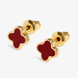 Joma Signature Clover Gold Plated Earrings- Red