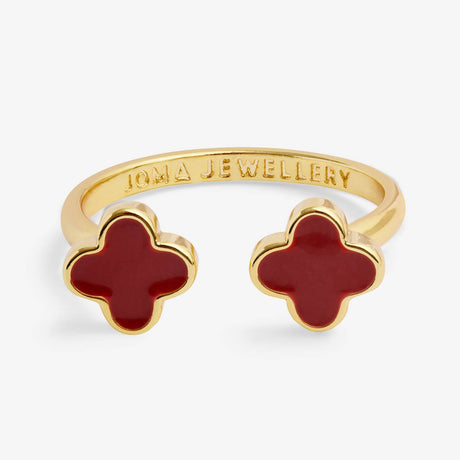 Joma Signature Clover Gold Plated Ring - Red