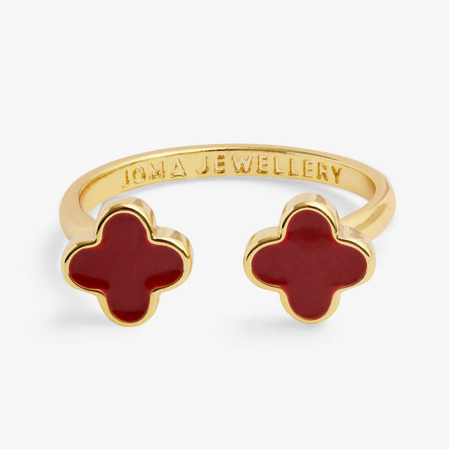 Joma Signature Clover Gold Plated Ring - Red