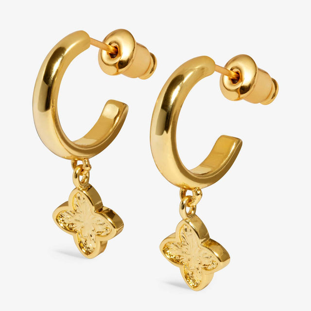 Joma Textured Clover Gold Plated Hoop Earrings