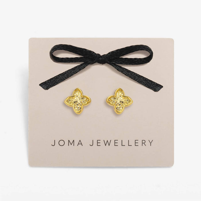 Joma Textured Clover Gold Plated Stud Earrings