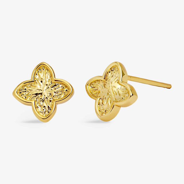 Joma Textured Clover Gold Plated Stud Earrings