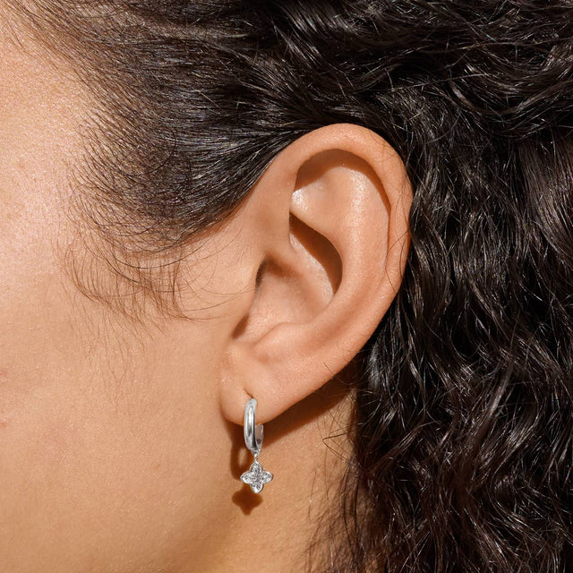 Joma Textured Clover Silver Plated Hoop Earrings