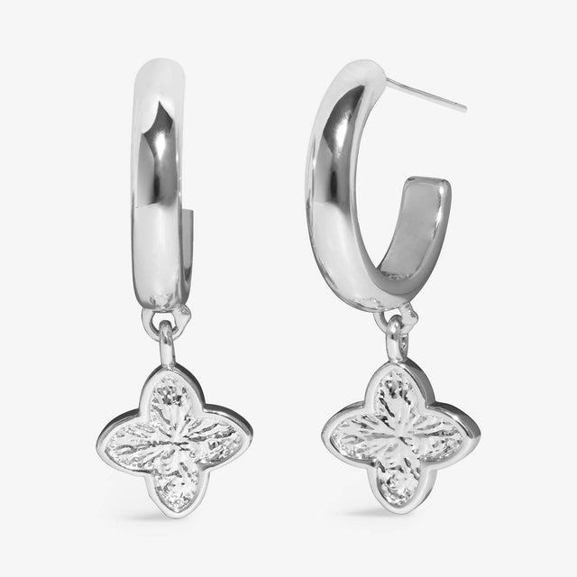 Joma Textured Clover Silver Plated Hoop Earrings