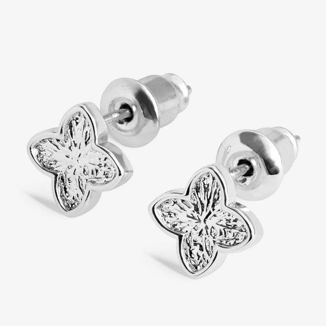 Joma Textured Clover Silver Plated Stud Earrings