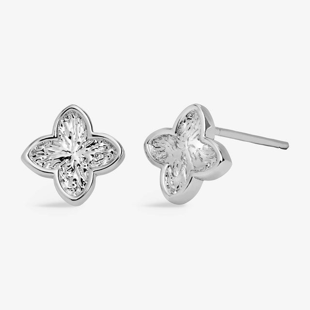 Joma Textured Clover Silver Plated Stud Earrings