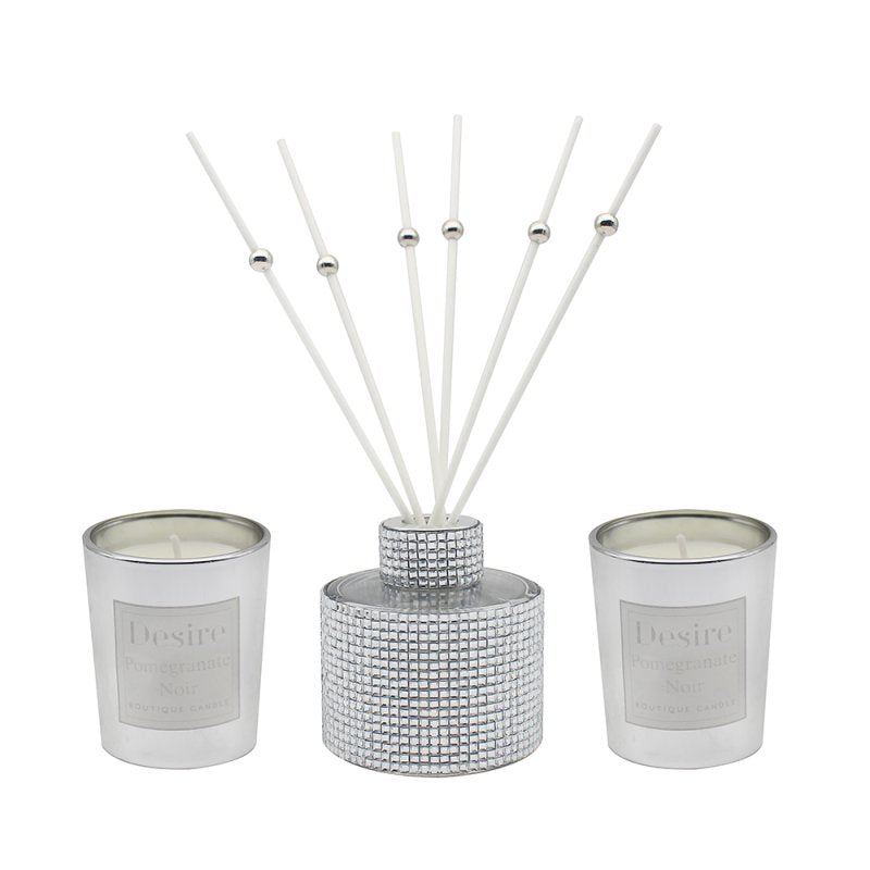 Silver Diamonte Diffuser/Candle Set