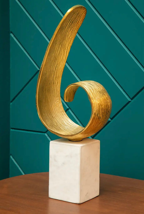 Gold Curl Sculpture on Marble Base