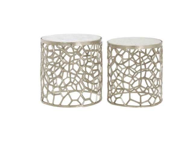 Templar Nickel & Marble Coral Side Tables - Set of 2