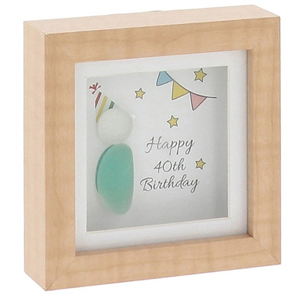 Mini Pebble Glass Square Plaque 40th Birthday