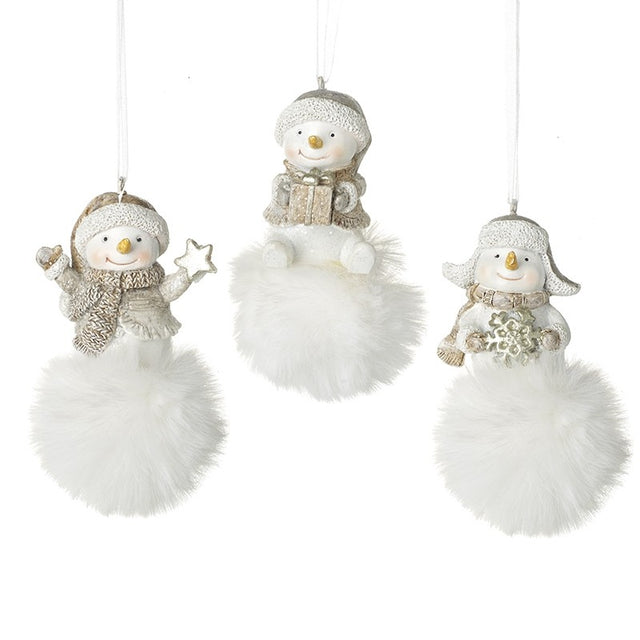 Single Snowman on White Fluffy Pom Pom