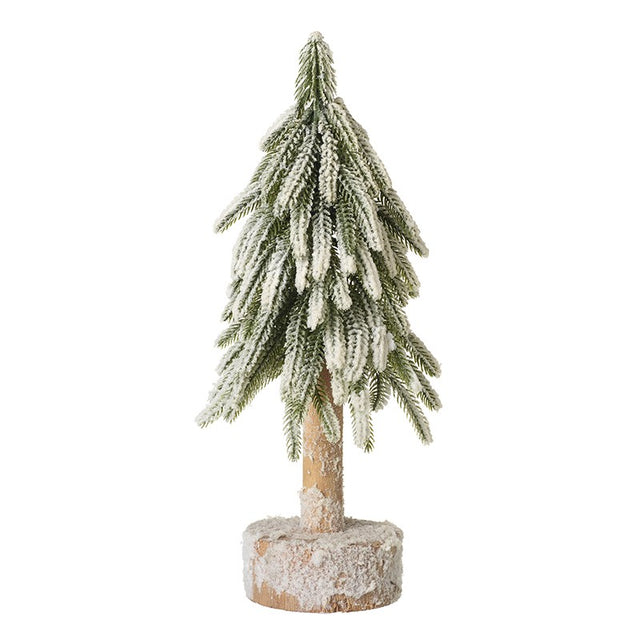 Snowy Fir Tree On Wooden Base