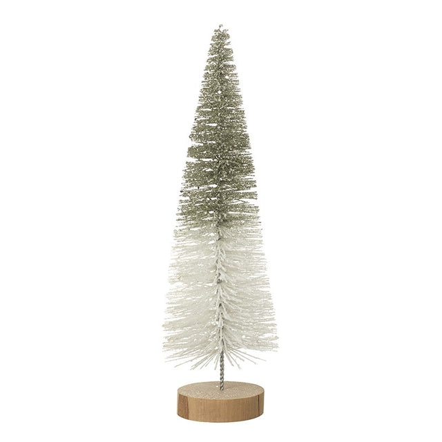White & Gold Brush Tree on Wooden Base