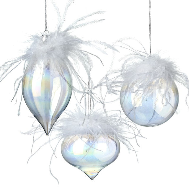 Glass Bauble White Feather