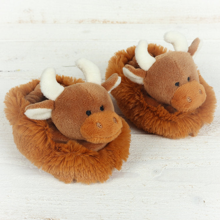 Highland Cow Baby Slippers Brown