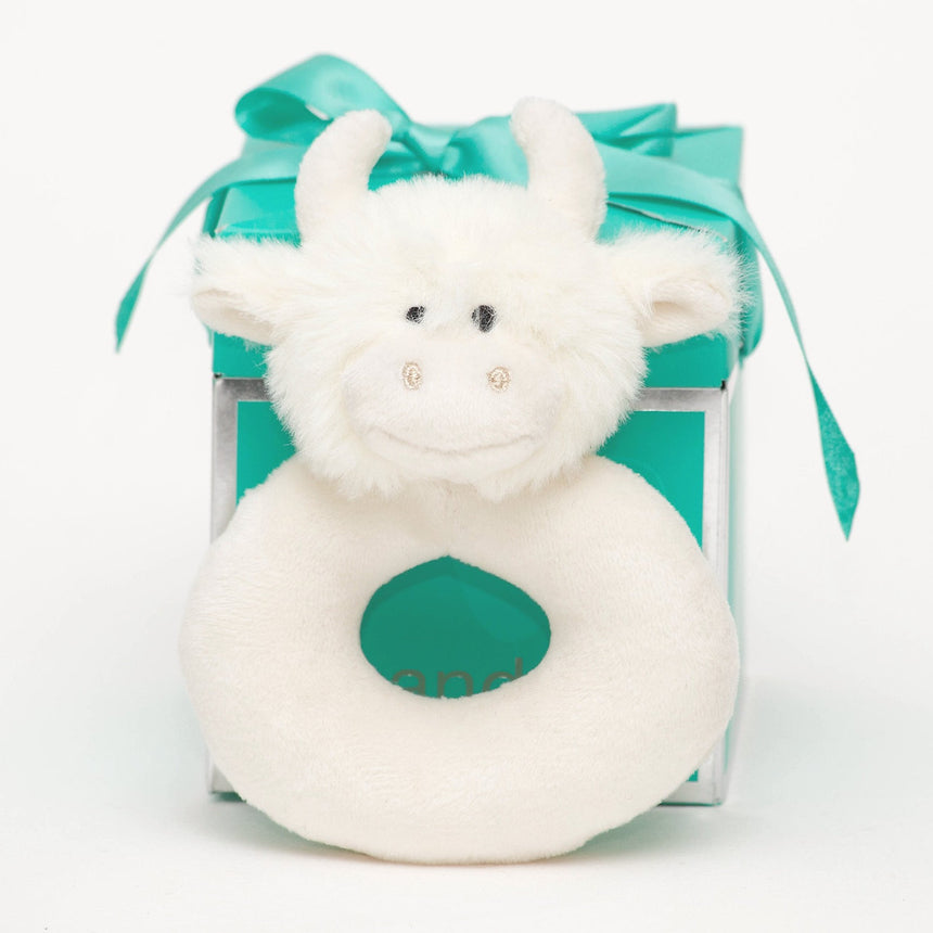 Highland Coo Baby Rattle Cream