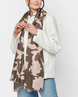Katie Loxton Printed Scarf - Abstract Floral - Chocolate/Nude Pink