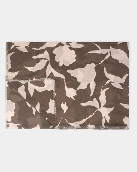 Katie Loxton Printed Scarf - Abstract Floral - Chocolate/Nude Pink