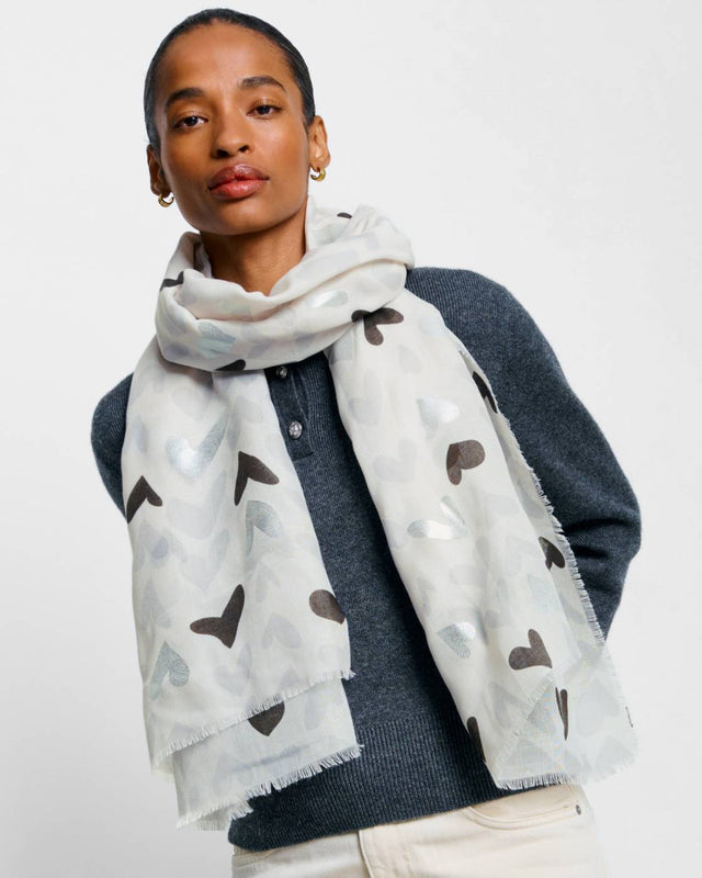 Katie Loxton Printed Foil Scarf - Abstract Heart - Grey
