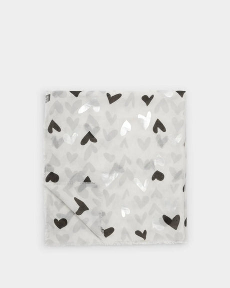 Katie Loxton Printed Foil Scarf - Abstract Heart - Grey