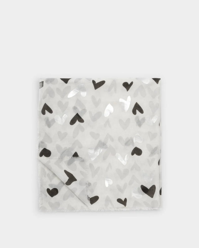 Katie Loxton Printed Foil Scarf - Abstract Heart - Grey