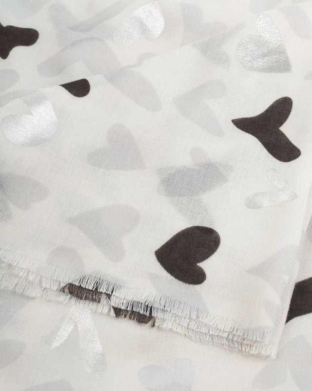 Katie Loxton Printed Foil Scarf - Abstract Heart - Grey