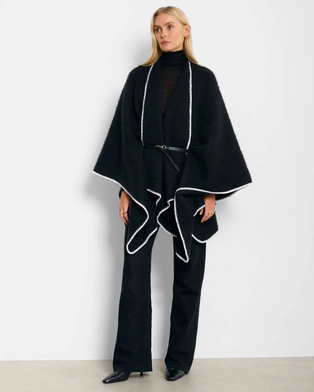 Katie Loxton Whipstitch Cape with Belt - Black