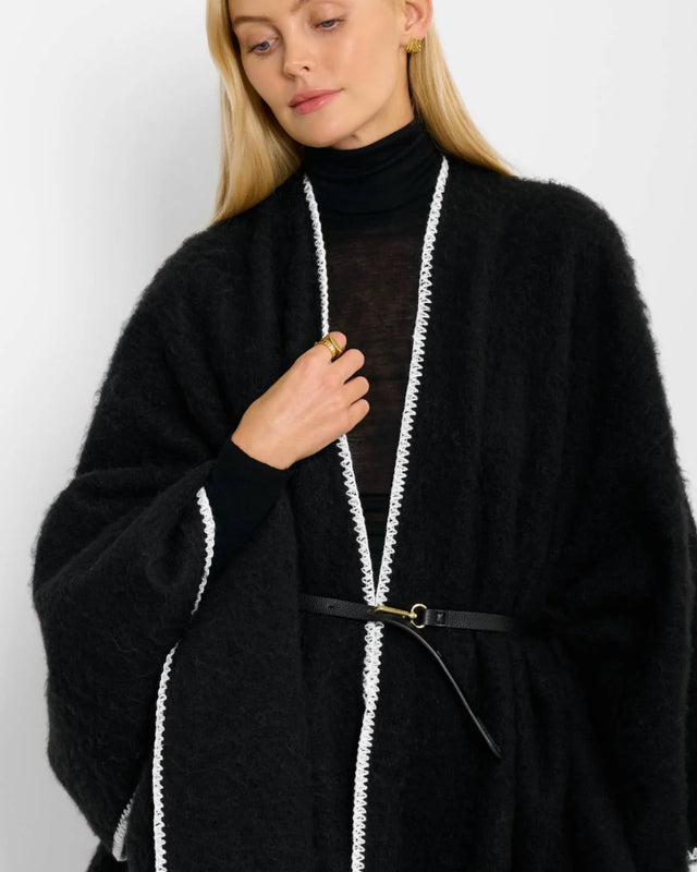 Katie Loxton Whipstitch Cape with Belt - Black