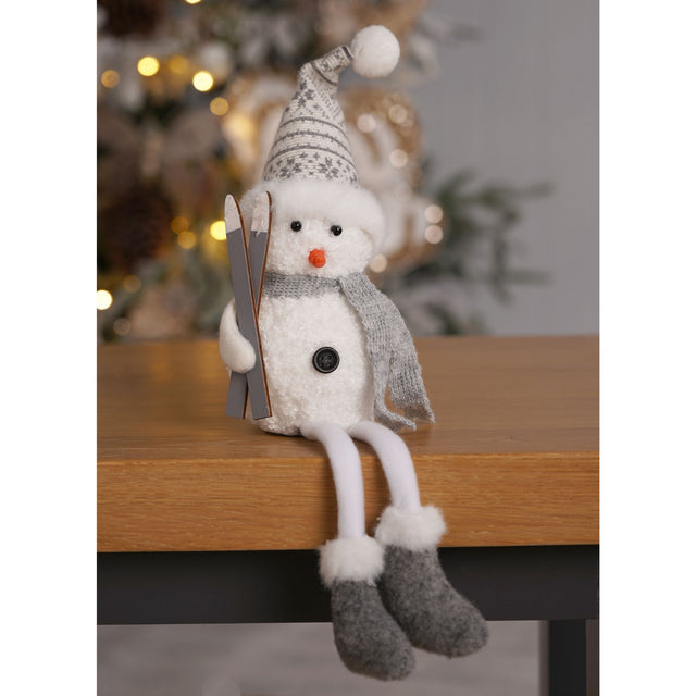 Fabric Snowman Mantel Decoration with Skis