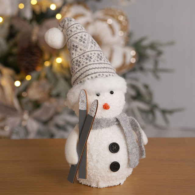 Fabric Snowman Mantel Decoration with Skis