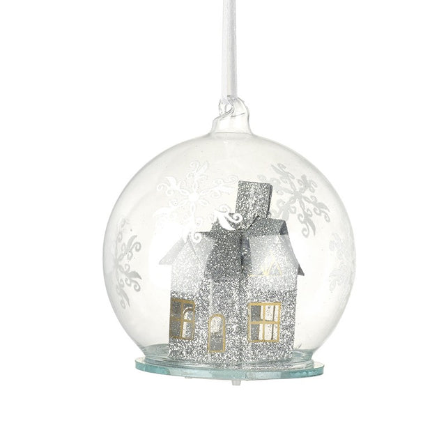 Glass Bauble with House and LED Light