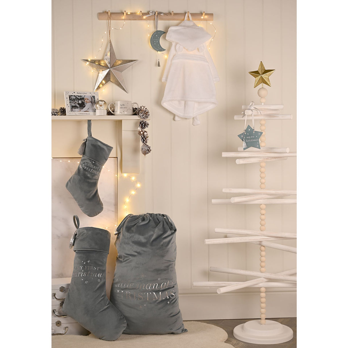 Little Man at Christmas Blue Santa Sack