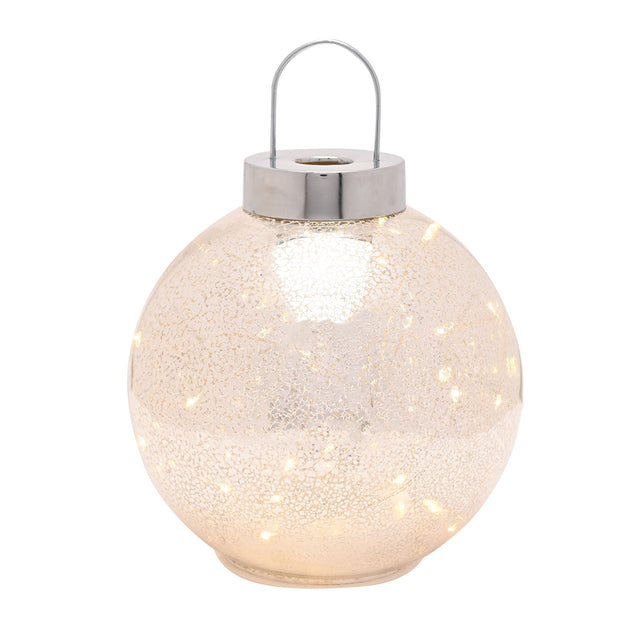Silver LED Light Up Glass Bauble Decoration 15cm