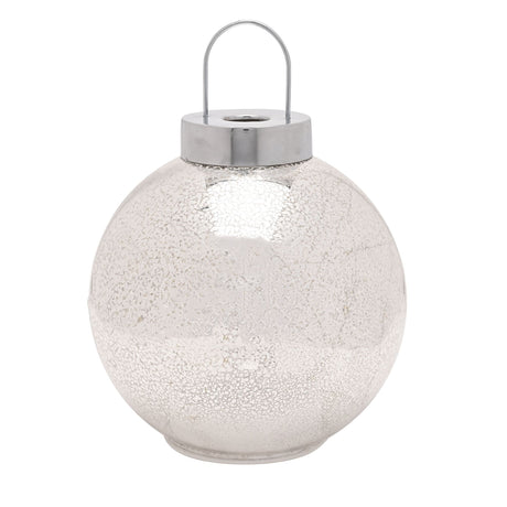 Silver LED Light Up Glass Bauble Decoration 15cm