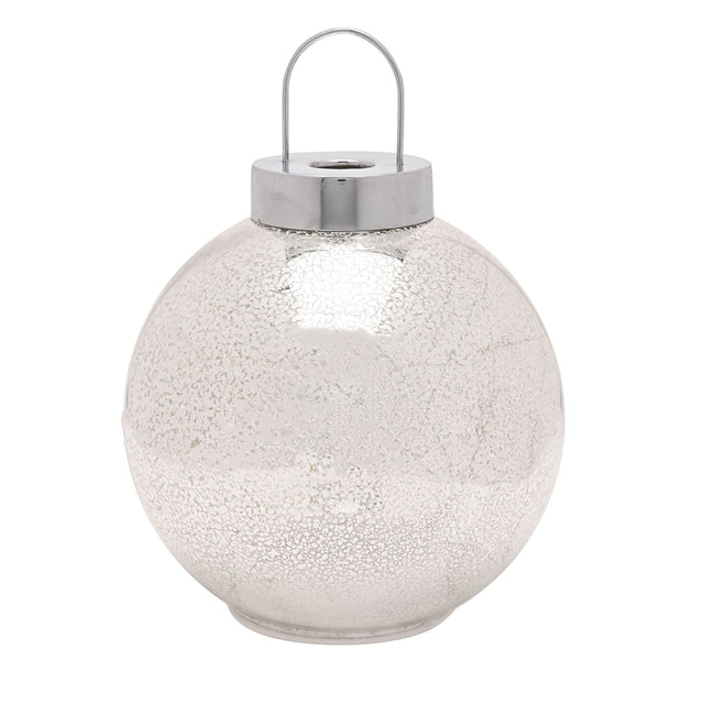 Silver LED Light Up Glass Bauble Decoration 15cm