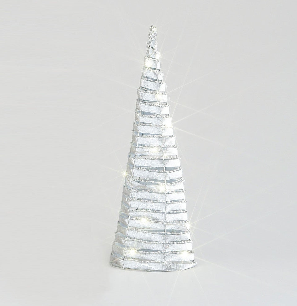 Silver Fabric Cone with LED Lights - 40cm