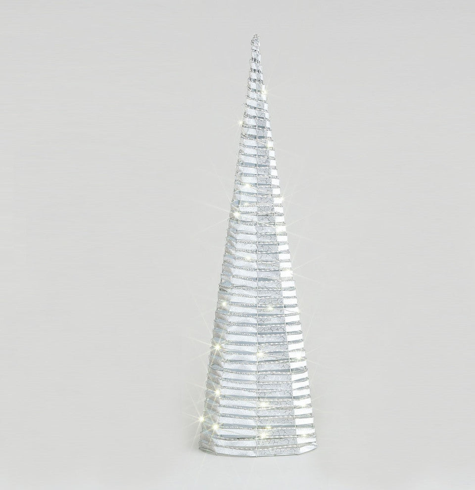 Silver Fabric Cone with LED Lights - 80cm