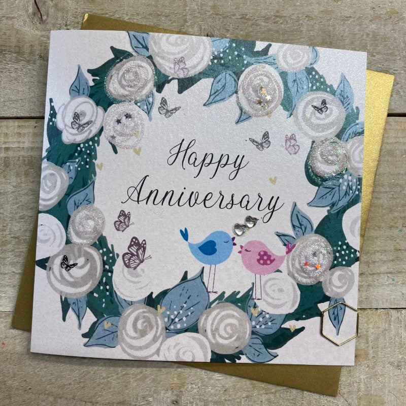 White Cotton Flowers Anniversary Card