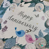 White Cotton Flowers Anniversary Card