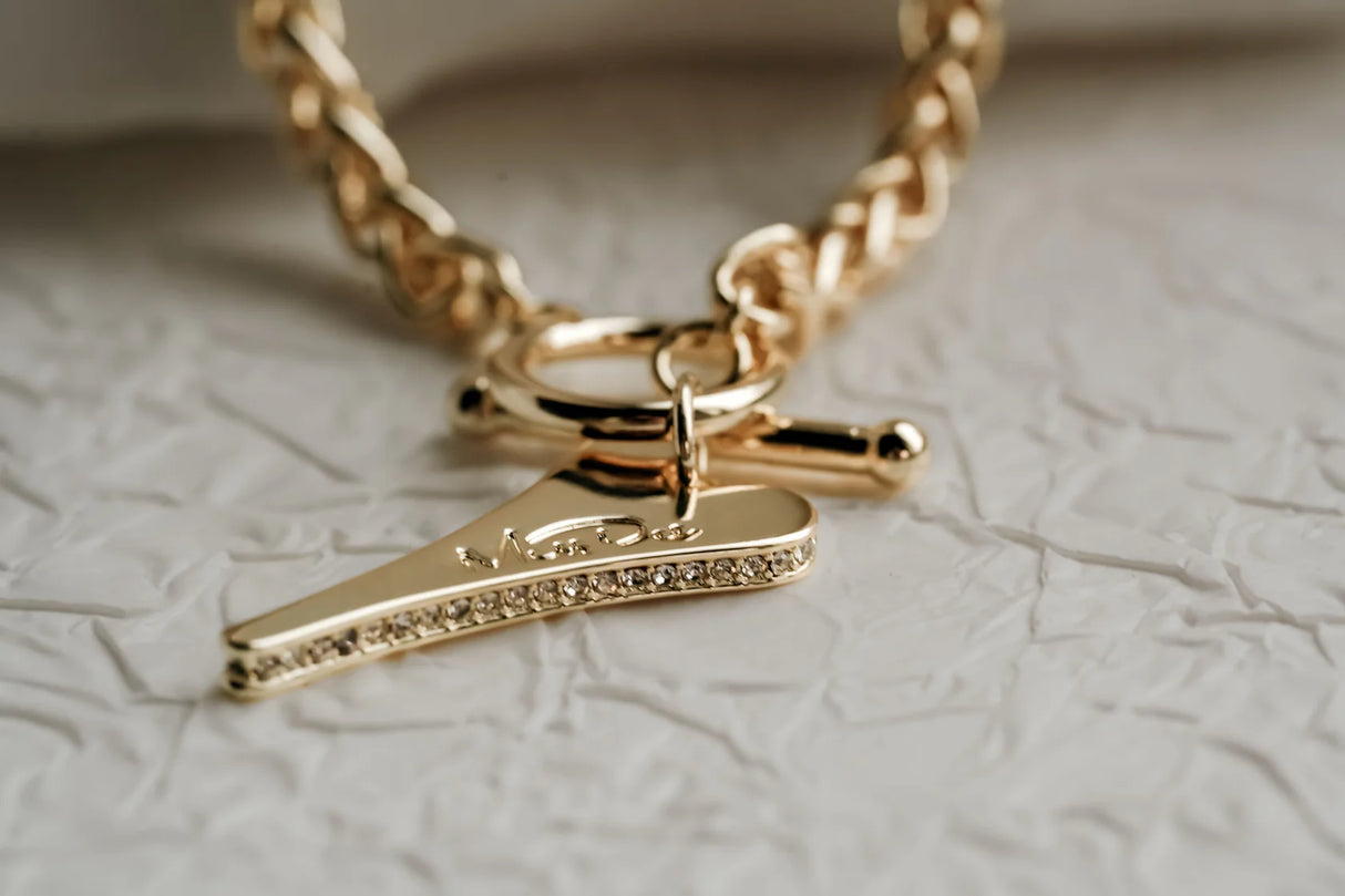 Miss Dee Gold TBar Necklace with CZ Heart