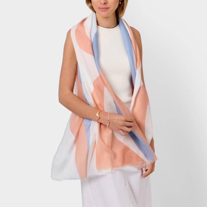 Katie Loxton Flowing Vine Printed Scarf - Peony Blush/Cornflower Blue/White