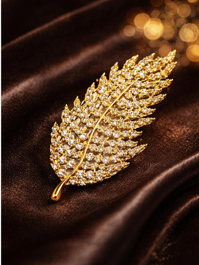 Feather Crystal Brooch - GOLD