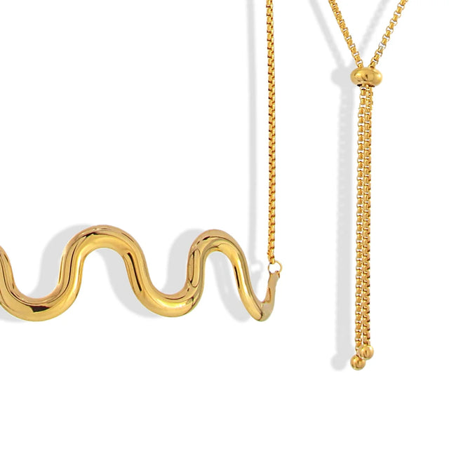 Wave Choker Style Necklace - Gold