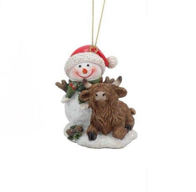 Highland Cow Snowman Decoration 7cm