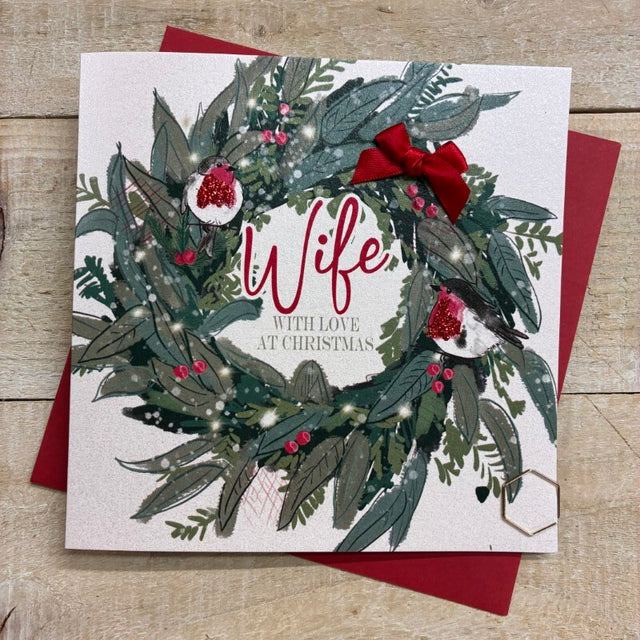 Wife Wreath & Robins Christmas Card
