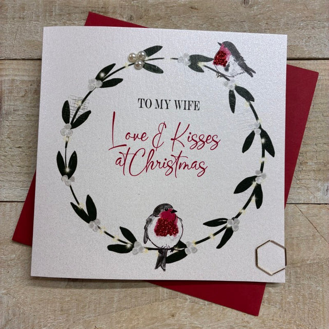Wife Robins & Wreath Christmas Card