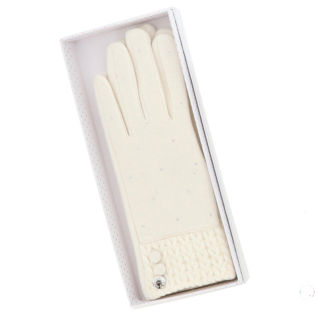 Sparkle Knitted Cuff Boxed Gloves - Cream